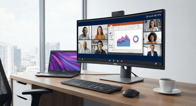 Dell P3424WEB Curved Conferencing Monitor, 34 4k IPS Display